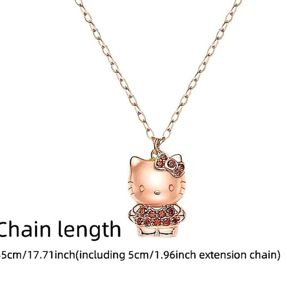 Rose Gold Hello Kitty Charm Necklace Crystal Full Body Pendant - Picture 7 of 9